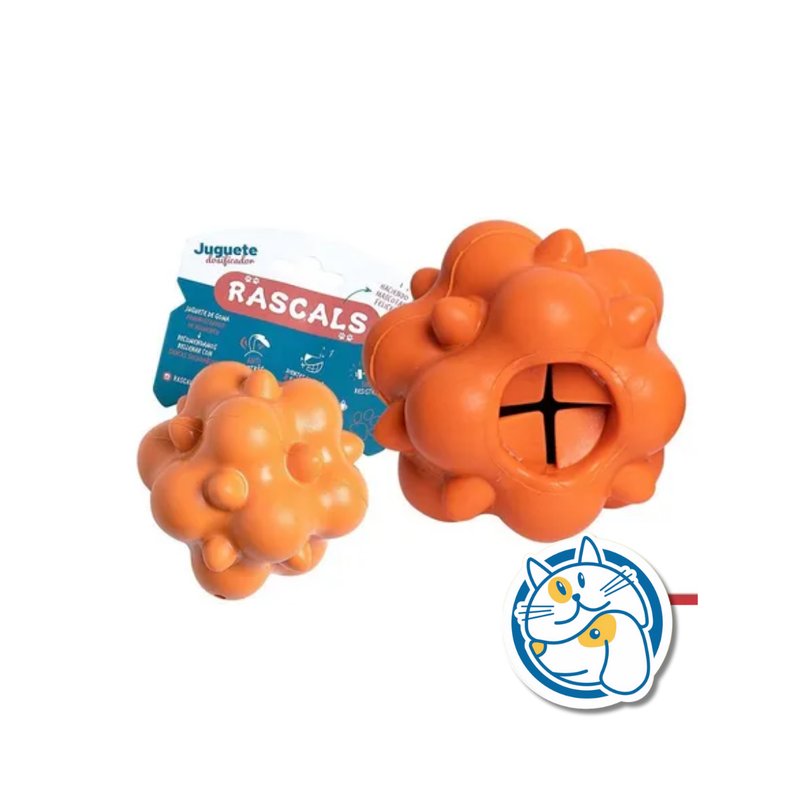 JUGUETE PELOTA IRREGULAR DISPENSADORA DE GOMA SEMI SOLIDA NARANJA 7,5X7,5CM JUP108119B