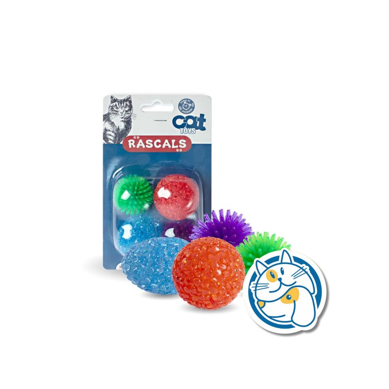 PACK DE 4 PELOTAS DE GOMA P/GATOS COLORES SURTIDOS 3,5 CM JUG8295N