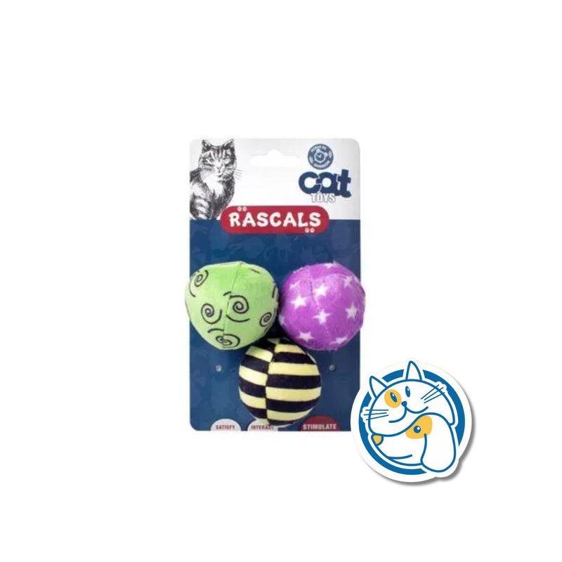 PACK DE 3 PELOTAS P/GATOS C/RELLENO Y HIERBA GATERA COLORES SURTIDOS JUG80007