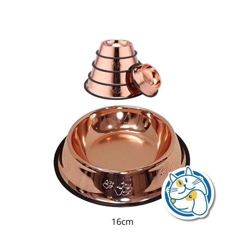 COMEDERO ACERO INOX. ORO ROSA C/BASE ANTIDES. 16CM 25621